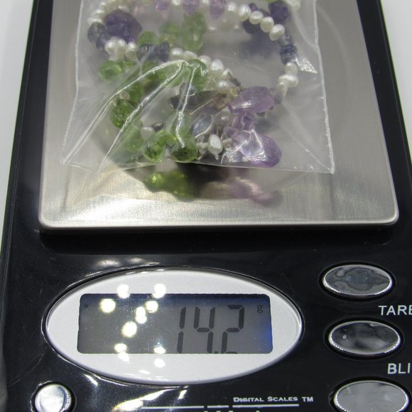 17" Sterling Amethyst Peridot & Pearl Necklace - Picture 6 of 6